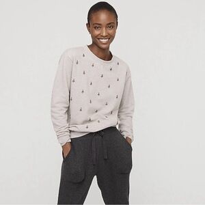 J.Crew Embellished Bee Sweatshirt Heather Gray Cotton Terry Size L
